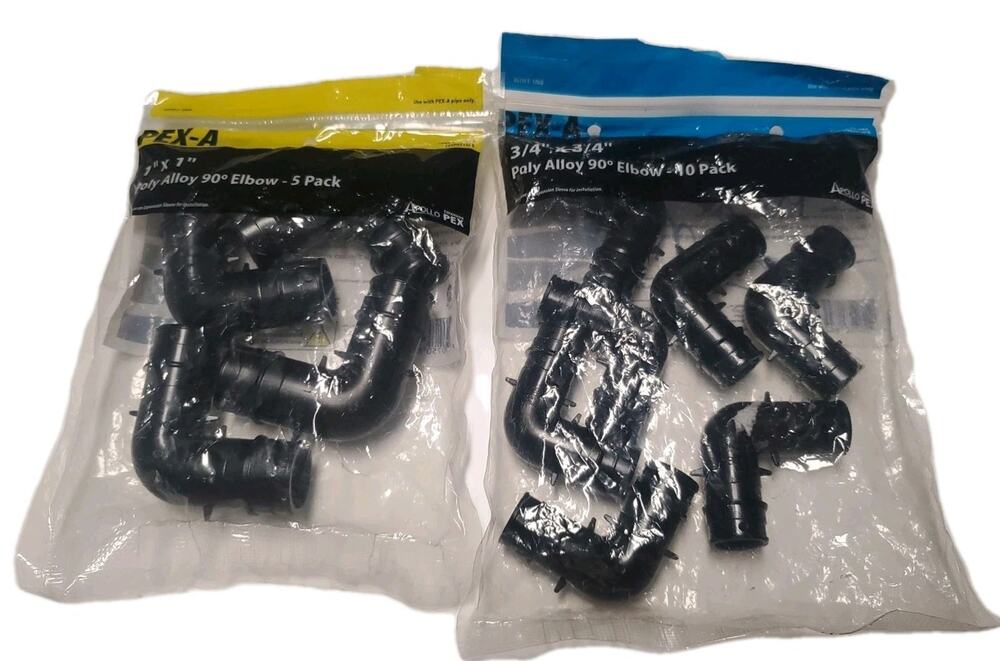 PEX‑A Poly Alloy 90° Elbows 1" (4pcs) & 3/4" (7pcs) Plumbing Fittings NEW